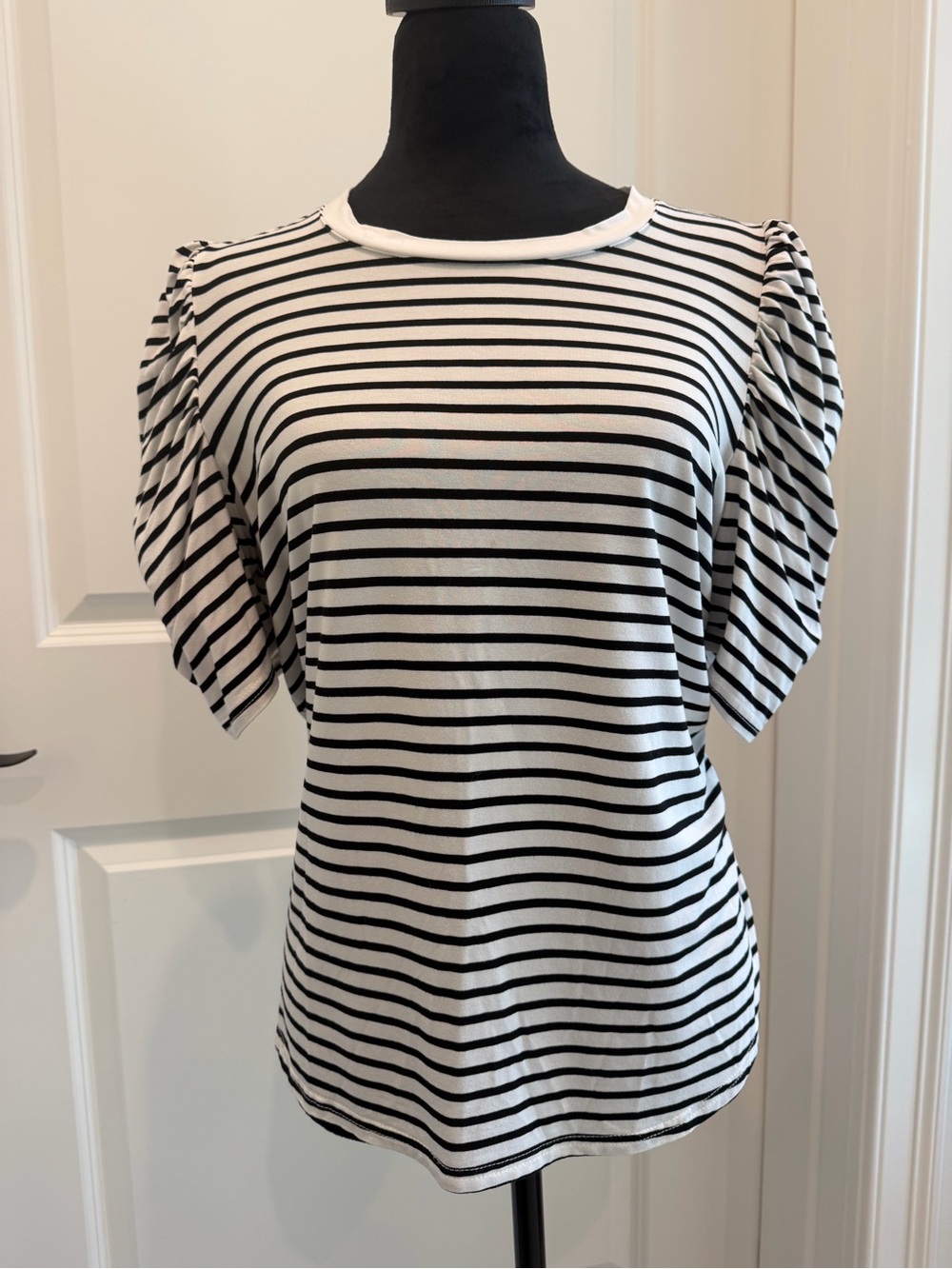 Classic Black & White Striped Puff-Sleeve Tee